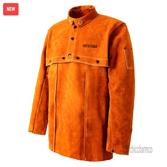 Leather Welding Jacket with Bib Apron Flame Resistant Work Coat